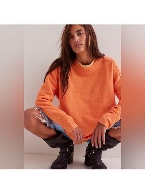 Free People shell coral Phoebe Crewneck pullover sweater
